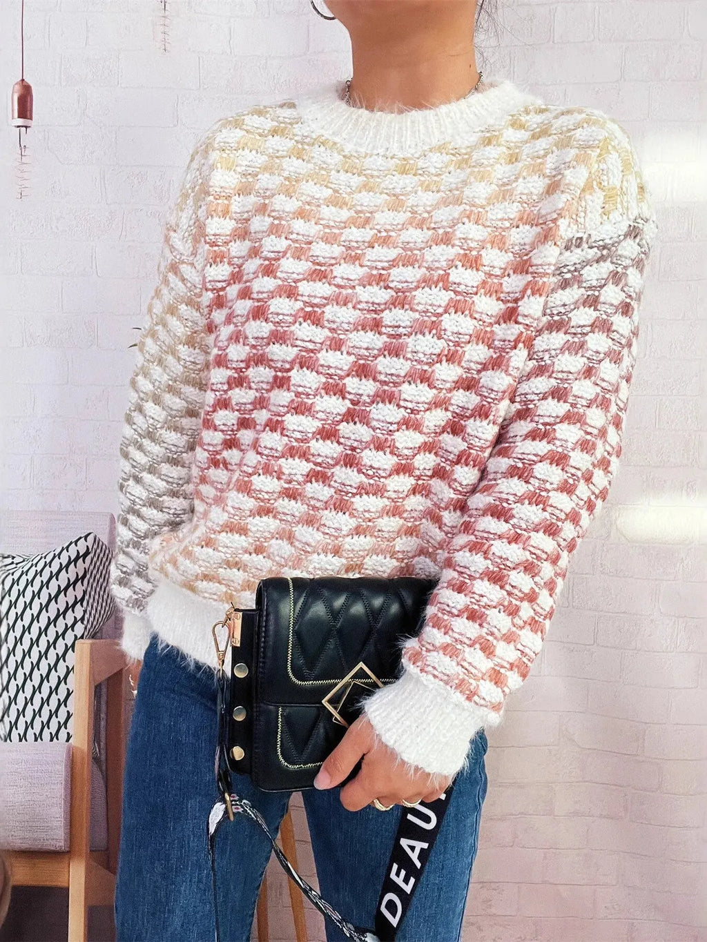 Rainbow Gradient Round Neck Sweater