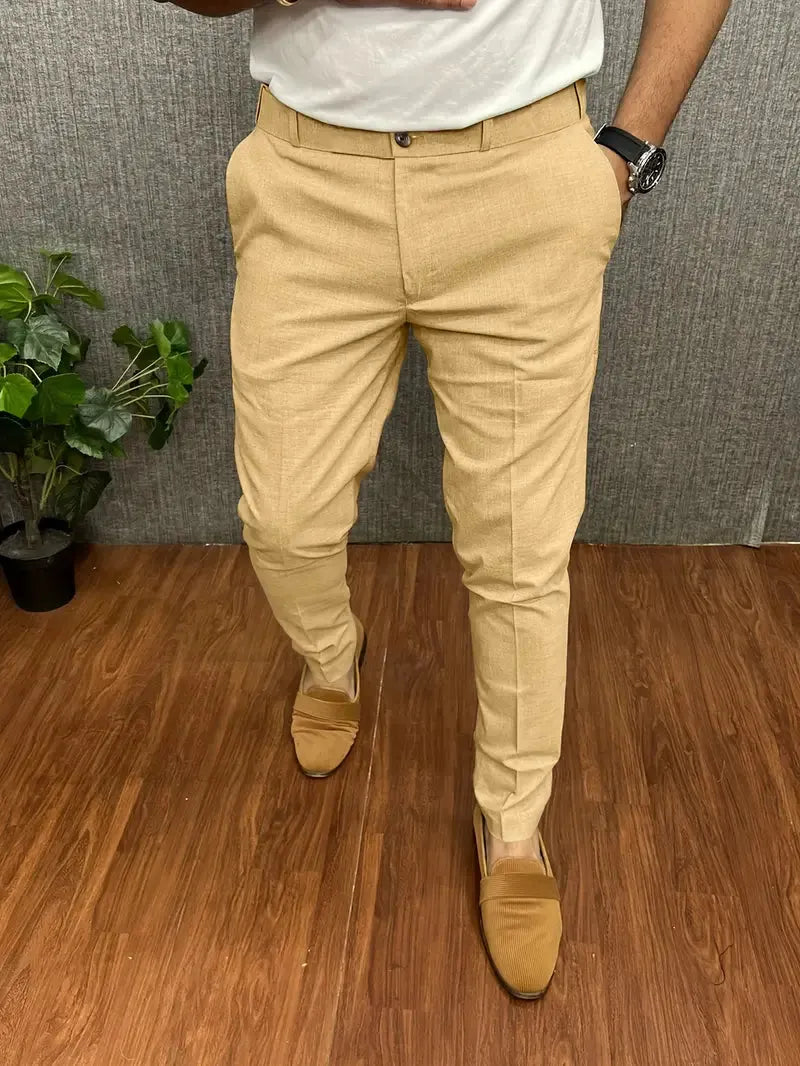 Herren Chino Hose Beige Stoffhose