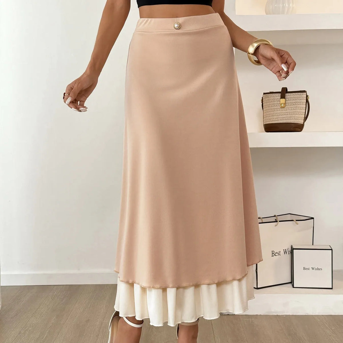 REMI | Lange Vloeiende Satijnrok Met Dubbellaagse Look – Elegant, Vrouwelijk & Perfect Voor Elke Dag
