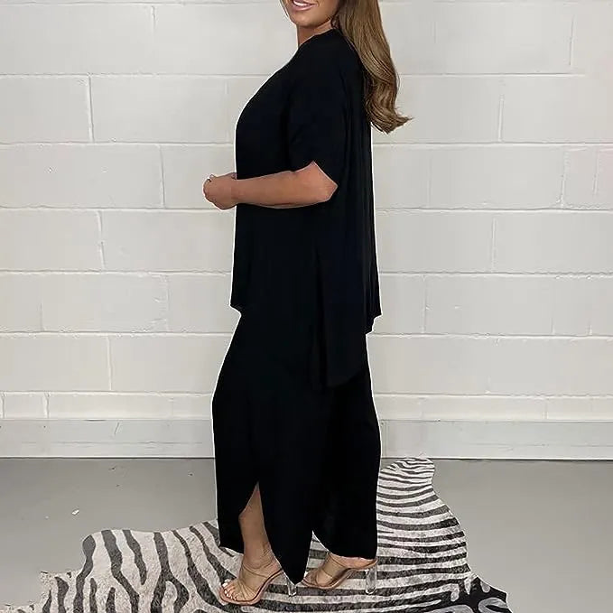 JULES | Dames 2 Delige Relaxed Fit Set Wijdvallende Top & Korte Mouw – Comfortabele Flared Broek