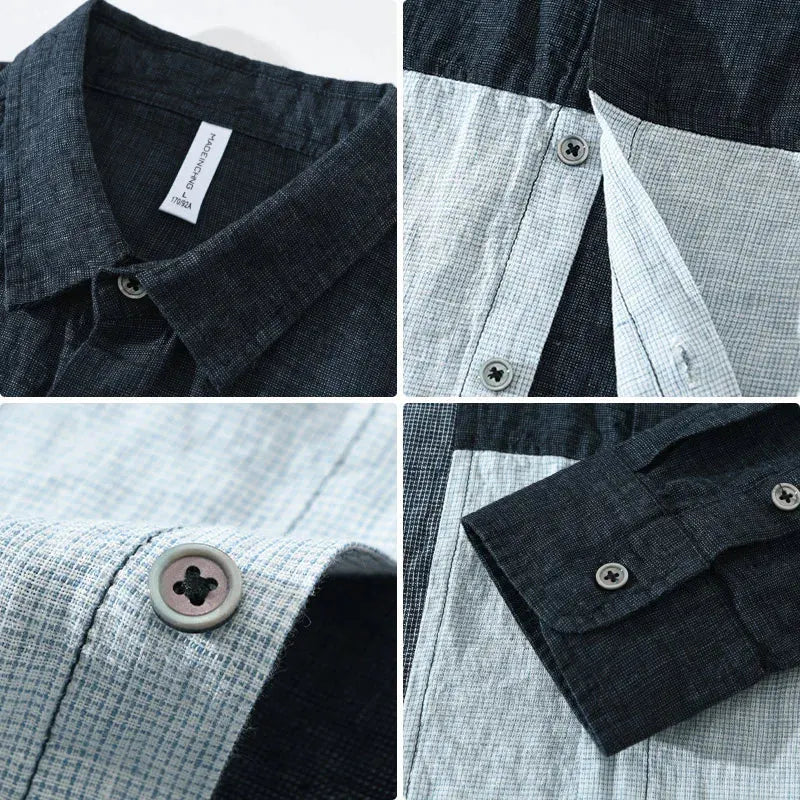 Herren Patchwork Leinenhemd – Atmungsaktiv & Stilvoll