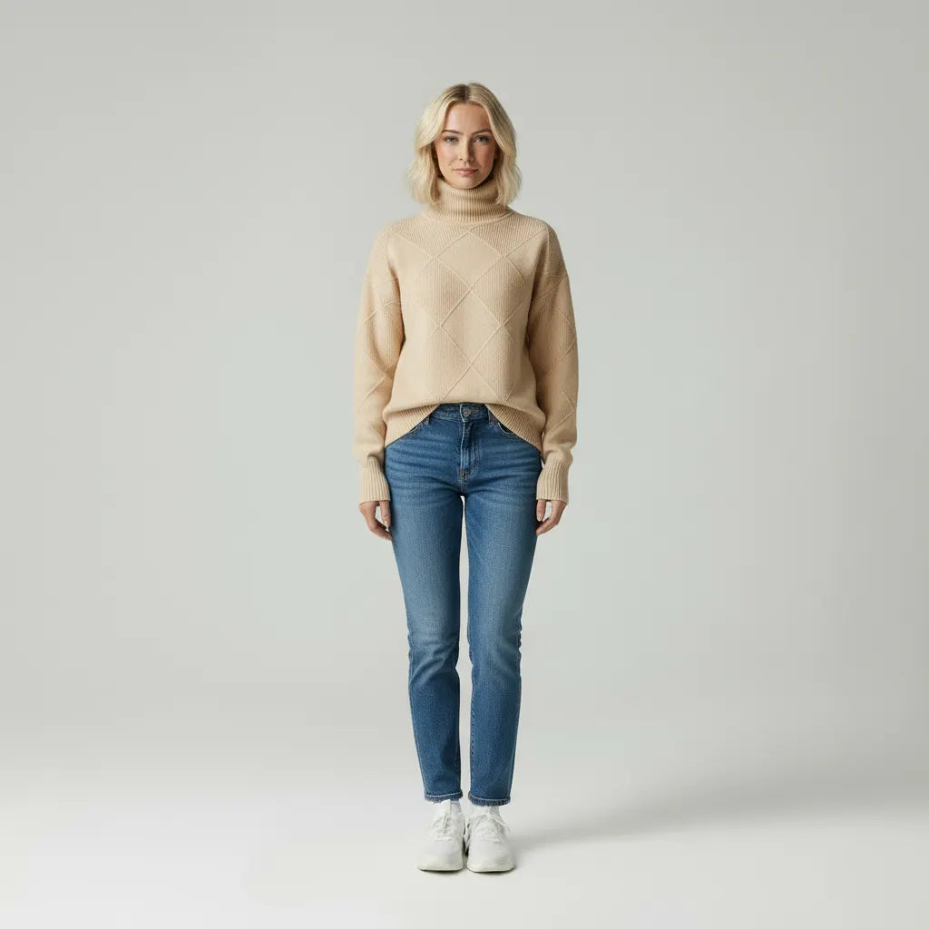 Isabelle Zeitloser Stehkragenpullover mit Struktur