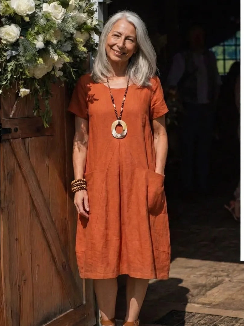 Diane | Short Sleeve Pleated Knee Length Dress
