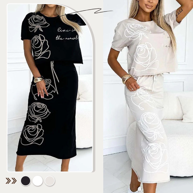 Elegantes Zweiteiler Satz Mit Blumenmuster Für Damen