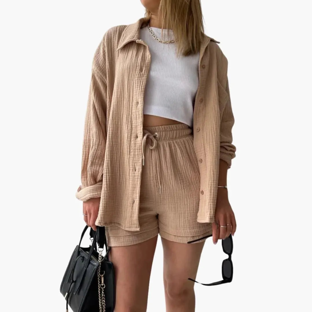 Womenâ€™s Two-Piece Set with Relaxed Shirt and Shorts
