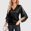 Women's Elegant Blouse with V-Neck and Wide Sleeves