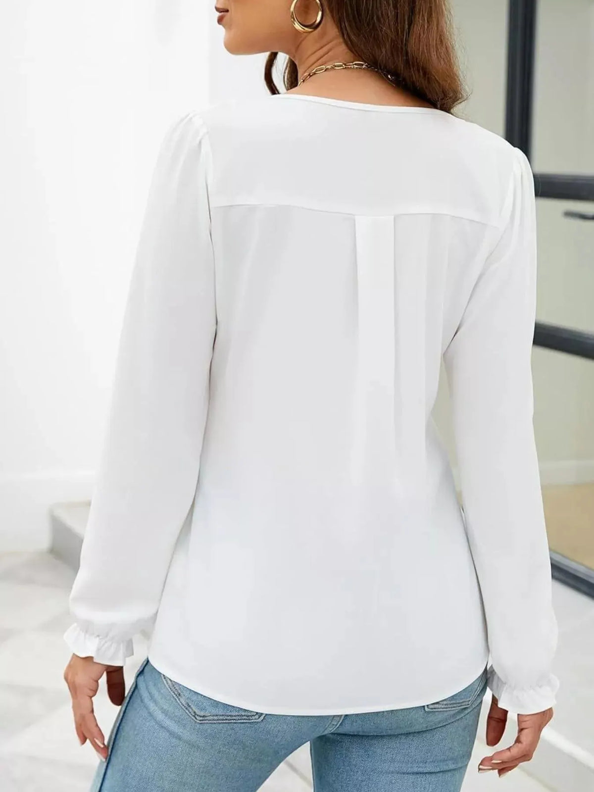 Notched Ruffle Cuff Blouse