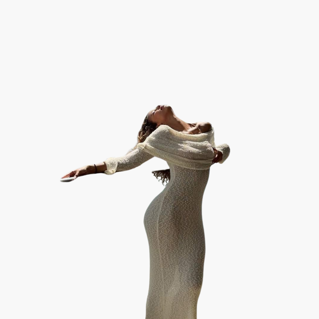 Womenâ€™s Off-Shoulder Maxi Dress with Decorative Finish