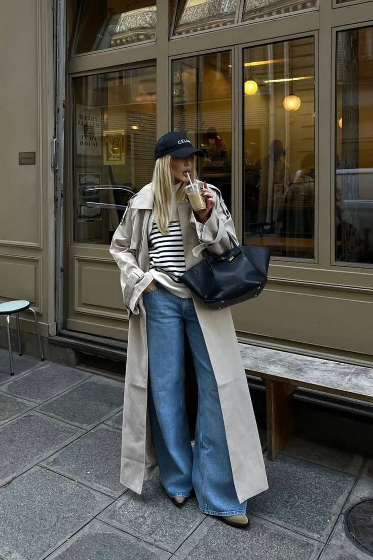 Stijlvolle Lange Trenchcoat voor Dames met Klassiek Ontwerp
