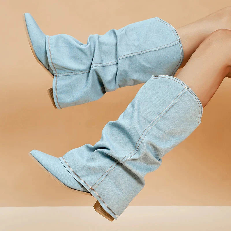 Beverle | Denim Cowboy Boots - Casual