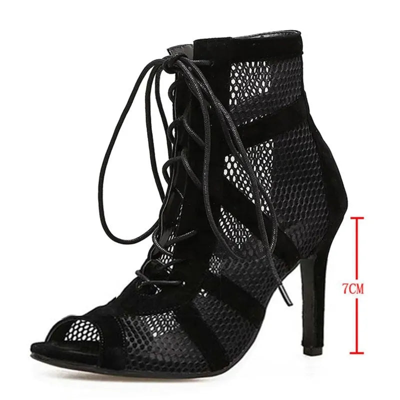 Damen Sandaletten mit hohen Absätzen - Verführerische Spitze und Mesh für den perfekten Party-Look