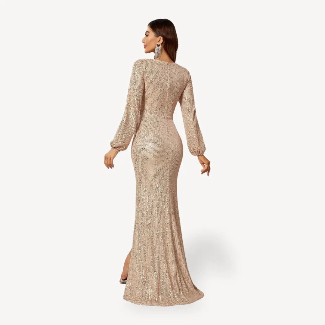 Damen Maxi Kleid Glamour Pailletten Elegant