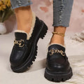 Warm Black Women's Loafers with Fur Lining