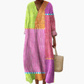 Womenâs V-Neck Long Sleeve Midi Dress â Geometric Patchwork
