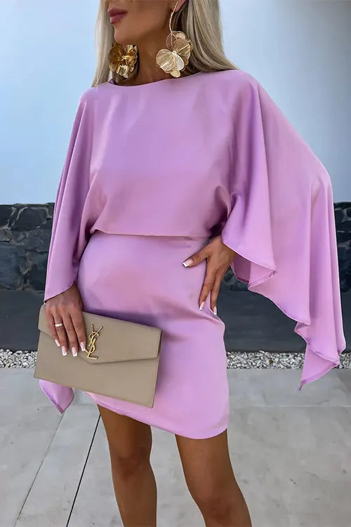 Open Back Batwing Sleeves Waisted Mini Dress