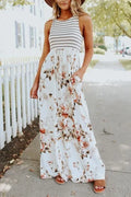 Stripes Splice Floral Printed Maxi Dress