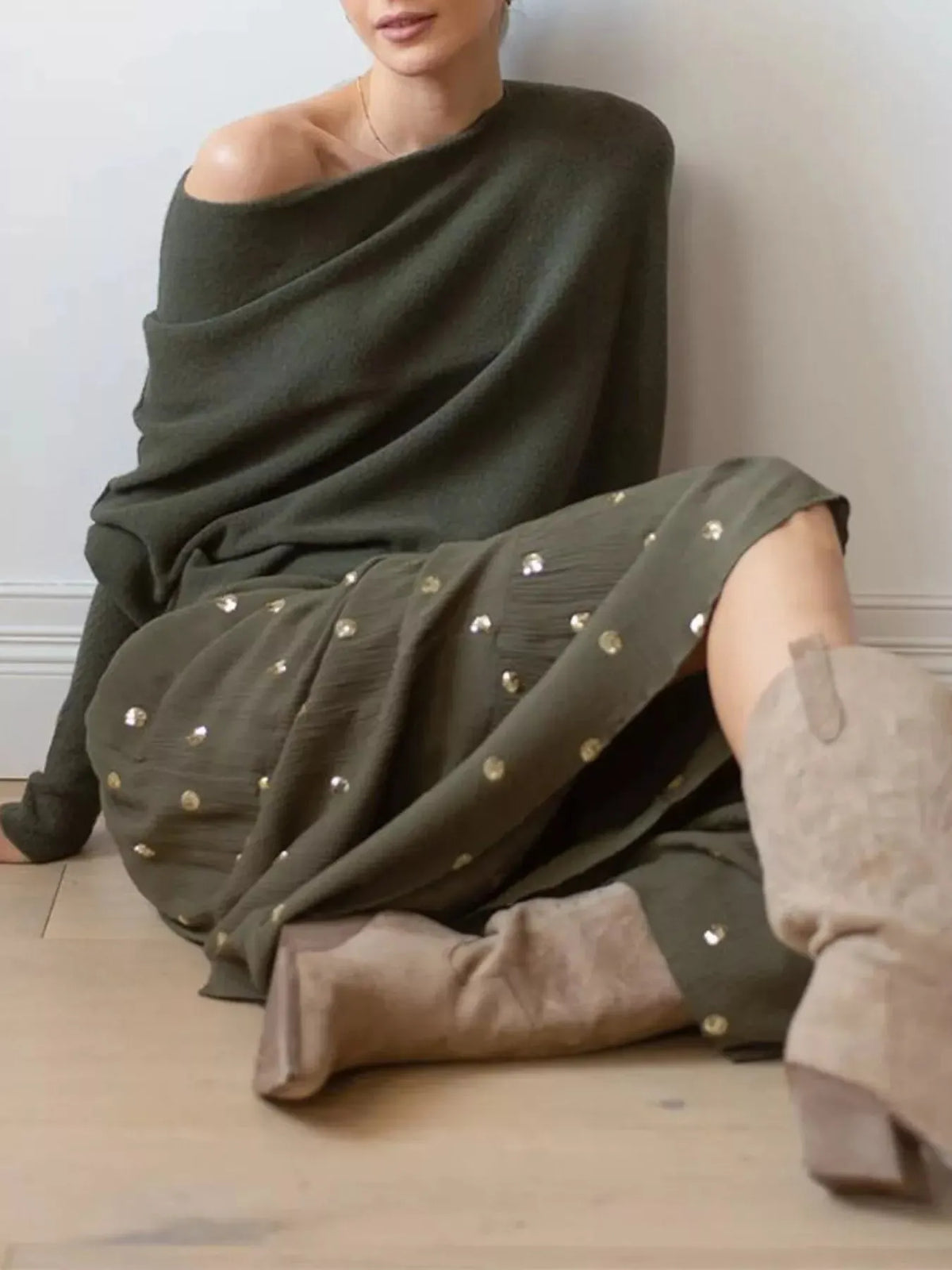 Boat Neck Long Sleeve Sweater