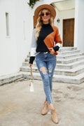 Autumn/winter fashion crewneck paneling contrast knitwear loose pullover half-turtleneck sweater woman