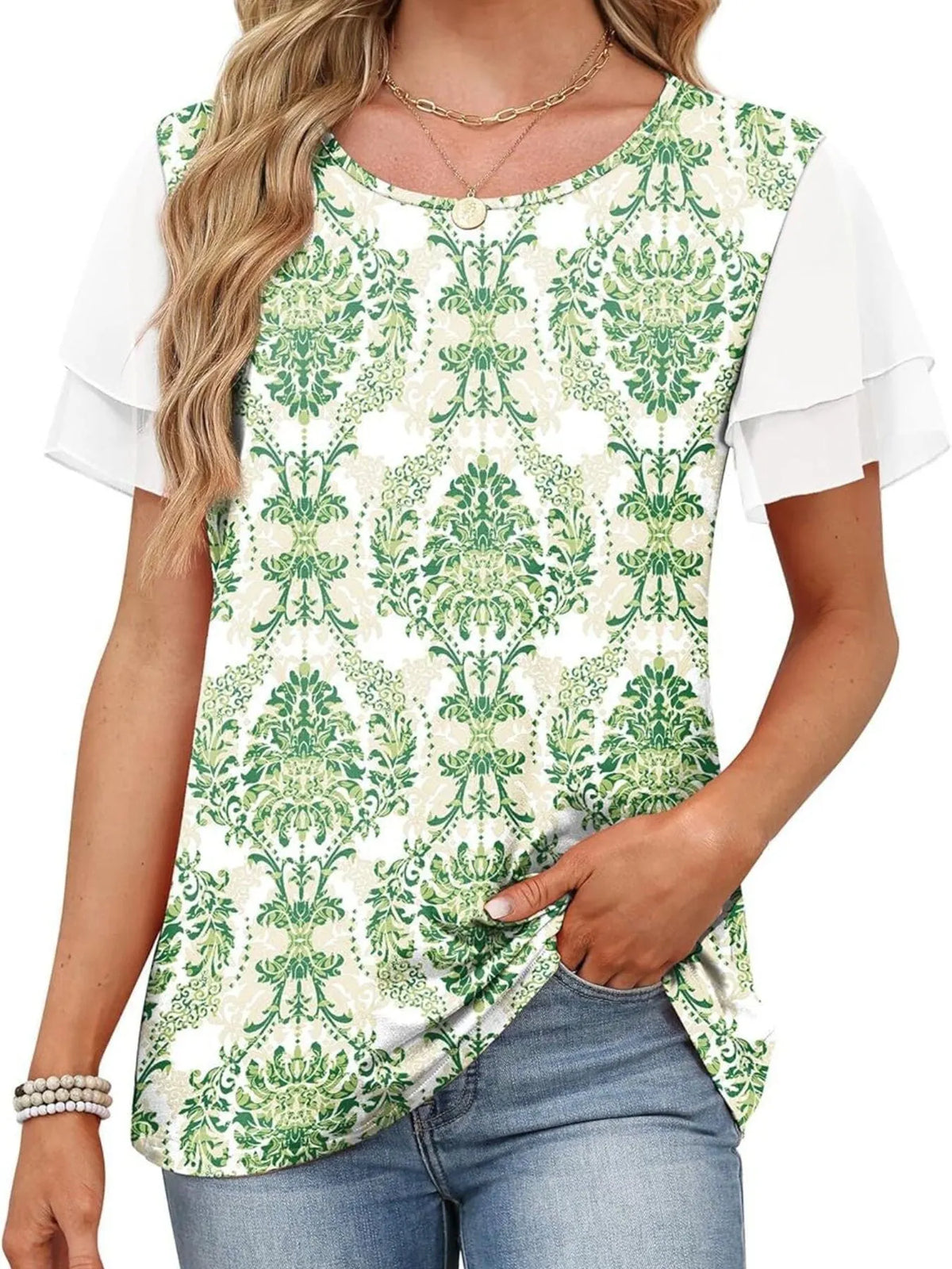 Layered Short Sleeve Round Neck T-Shirt