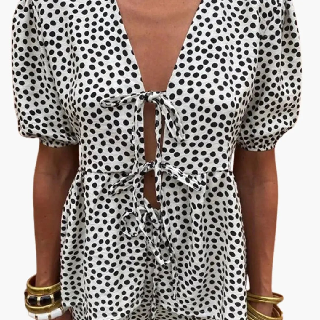 Women Co-Ord Set with Short Sleeves and Palm Pattern