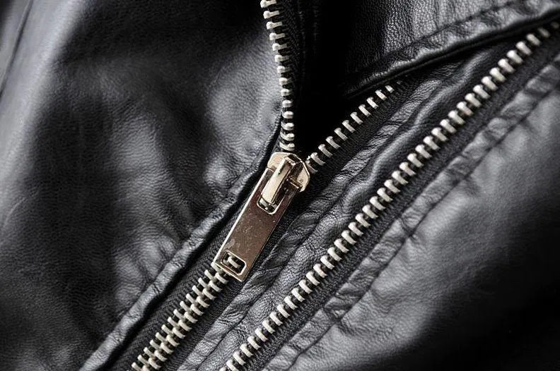 - Revers Reißverschluss Slim Fit Lederjacke