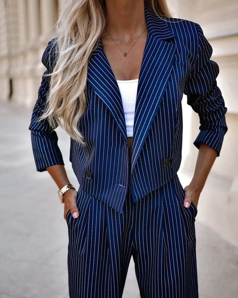 delig Blazer Set Damenanzug - Cropped Blazer mit Hose
