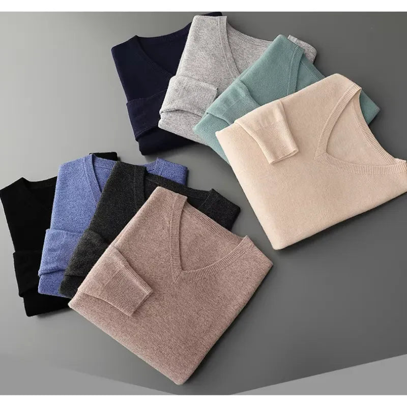 Herren Pullover V-Ausschnitt langarm Strick