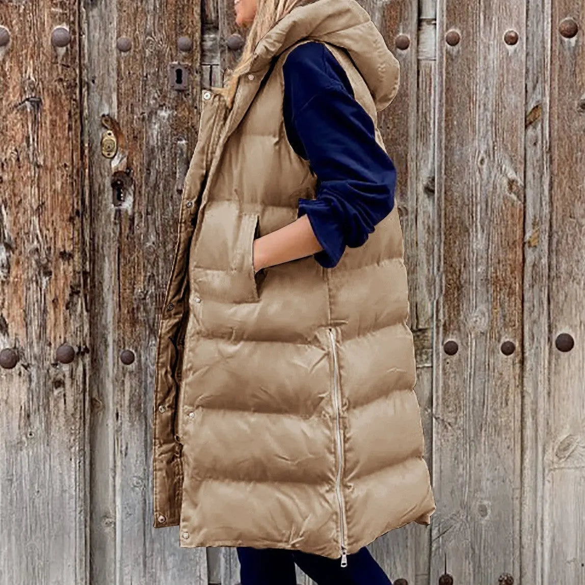 Kapuze Lange Weste Lässig Mode Einreihig Jacke