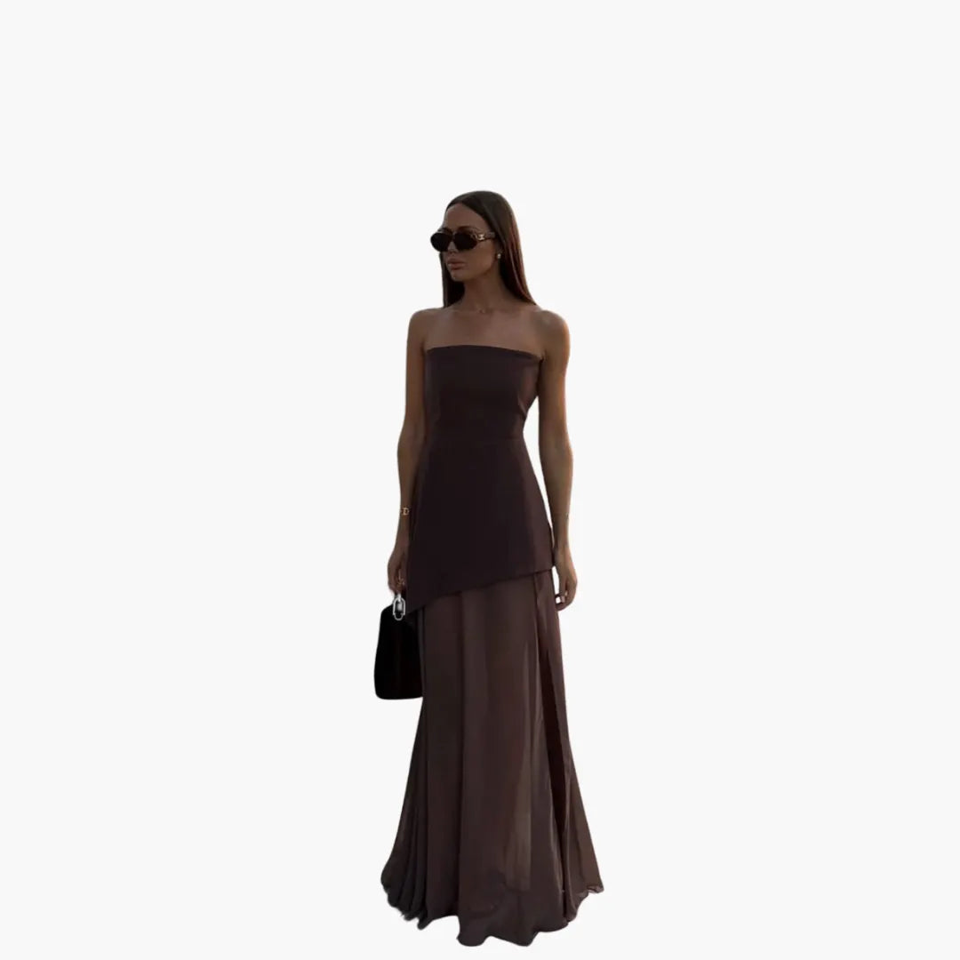 Womenâ€™s Evening Dress with Sheer Skirt and Overlay