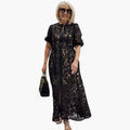 Women's Maxi Dress with Keyhole Neck and Lace Overlay
