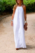 Halter Sleeveless Cotton Linen Beach Dress