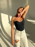 Eleganter Tube-Top Schmal geschnitten Ärmellos Korsett-Stil Crop-Top