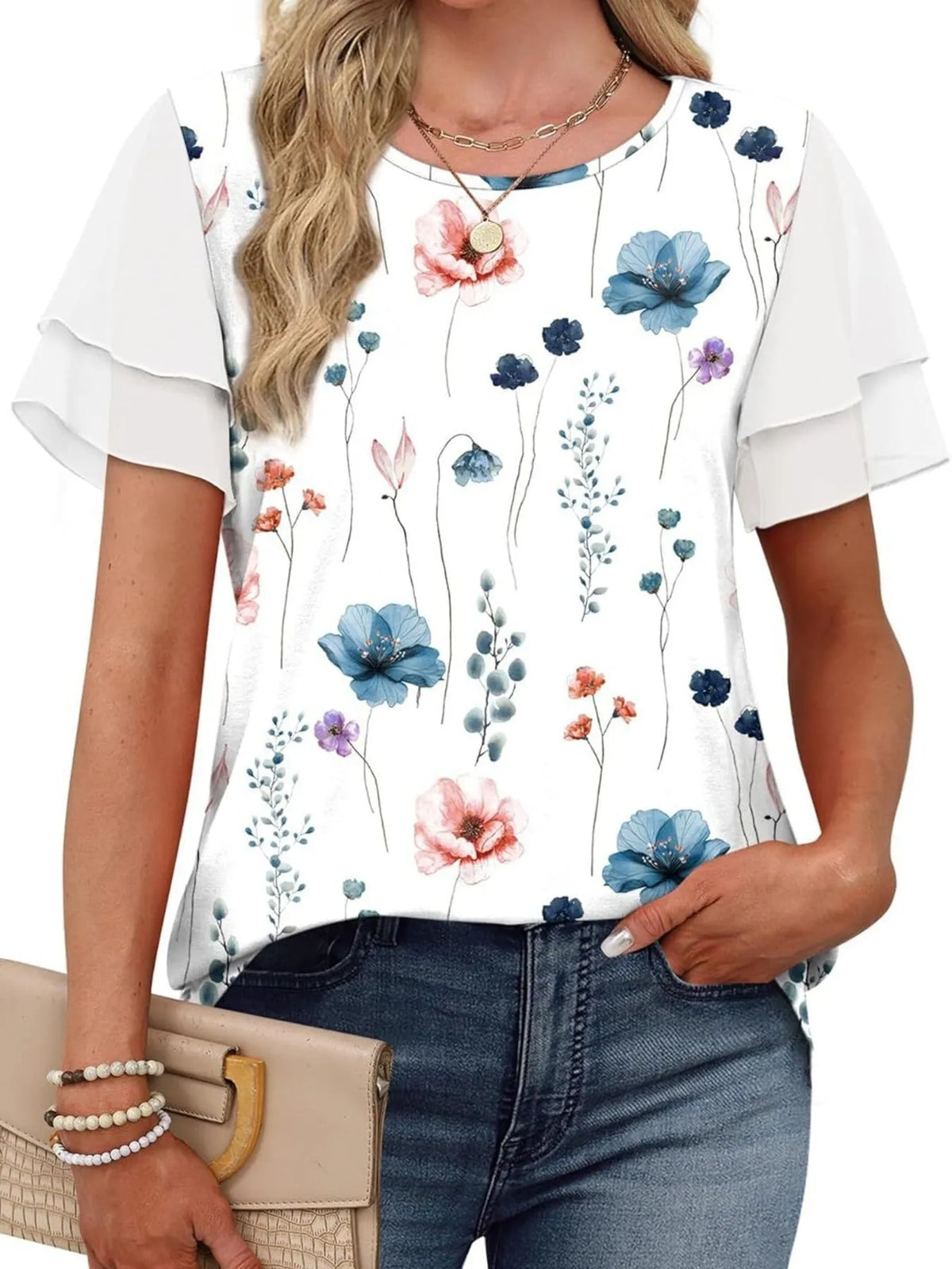 Layered Short Sleeve Round Neck T-Shirt