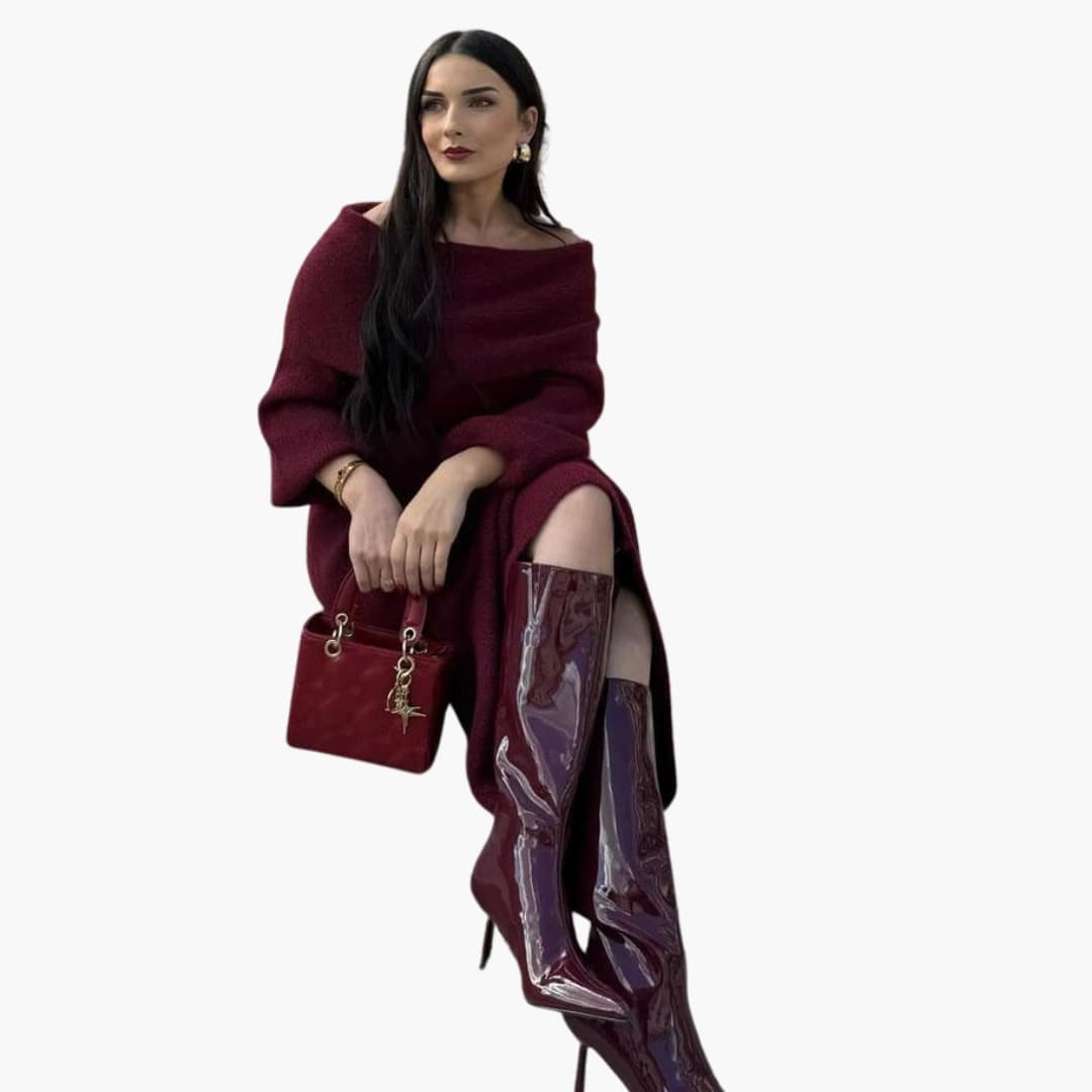 Womenâ€™s Knitted Maxi Dress with Long Sleeves and Pullover Design