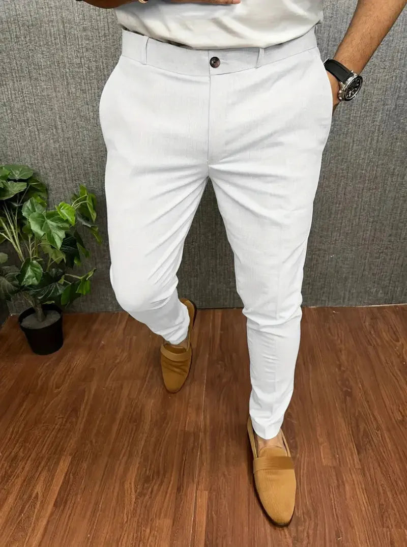 Herren WeiÃŸe Chino Stoffhose Stretch