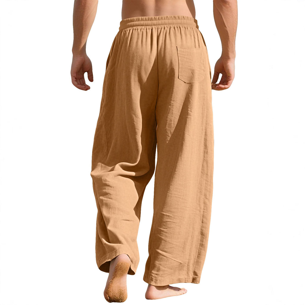 Herren nan leichte Leinen-Loungehose mit elastischem Bund und Seitentaschen