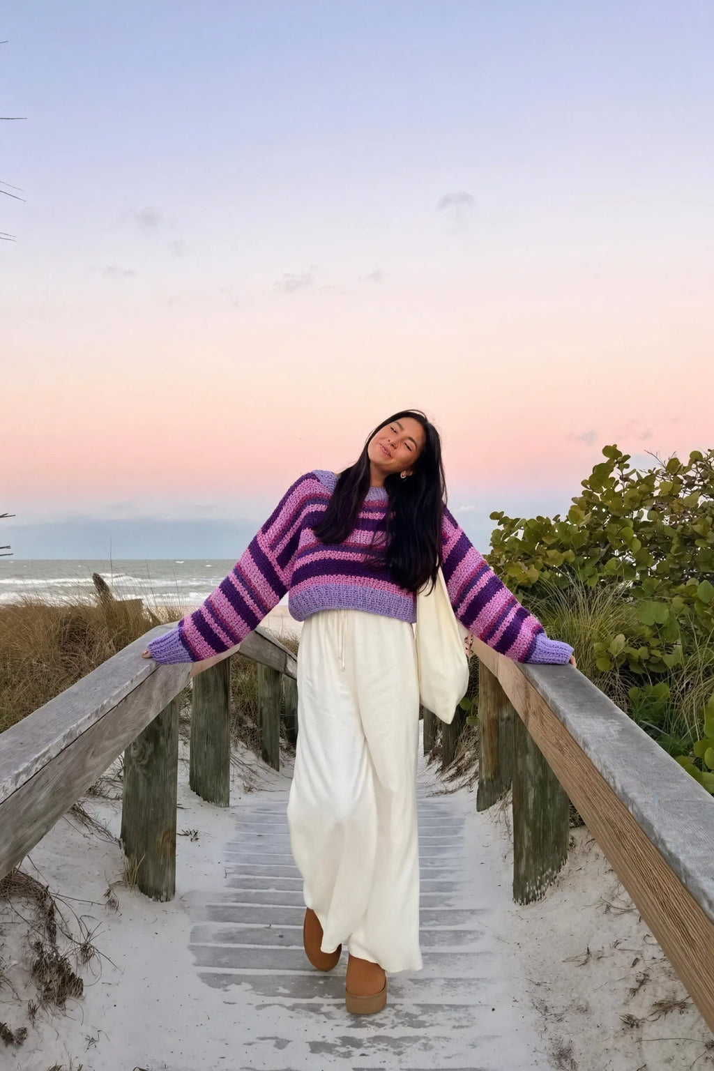 Gestreifter Strickpullover in Oversize-Passform