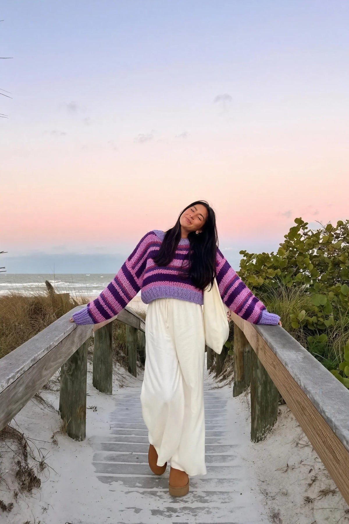 Gestreifter Strickpullover in Oversize-Passform