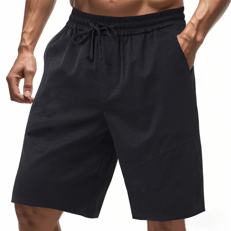 Herren nan knielange Leinenmix-Shorts mit elastischem Kordelzugbund und seitlichen Schubtaschen