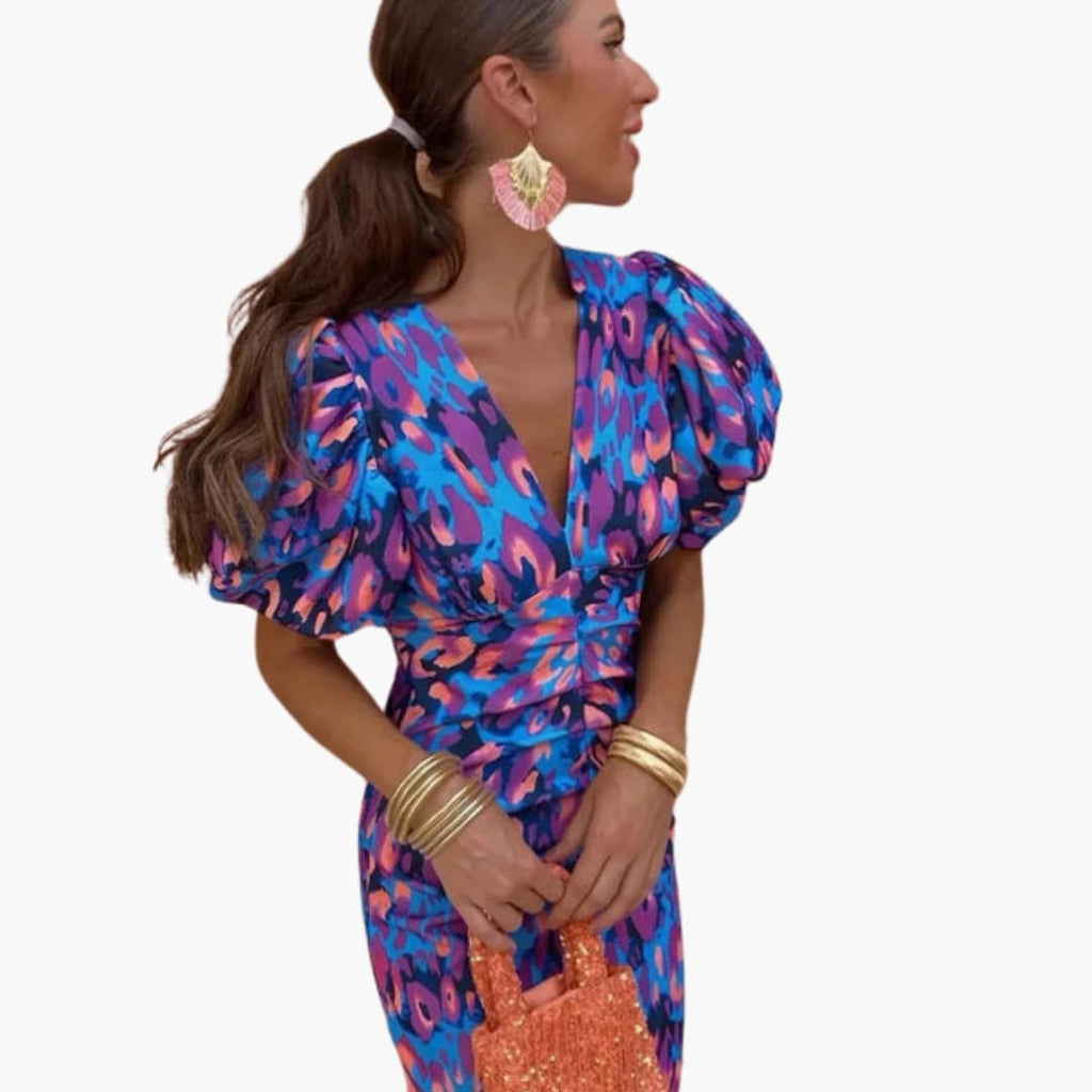 Womenâ€™s Dress with One-Shoulder Design and Pleated Sleeves