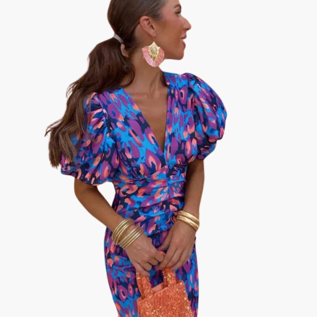 Womenâ€™s Dress with One-Shoulder Design and Pleated Sleeves
