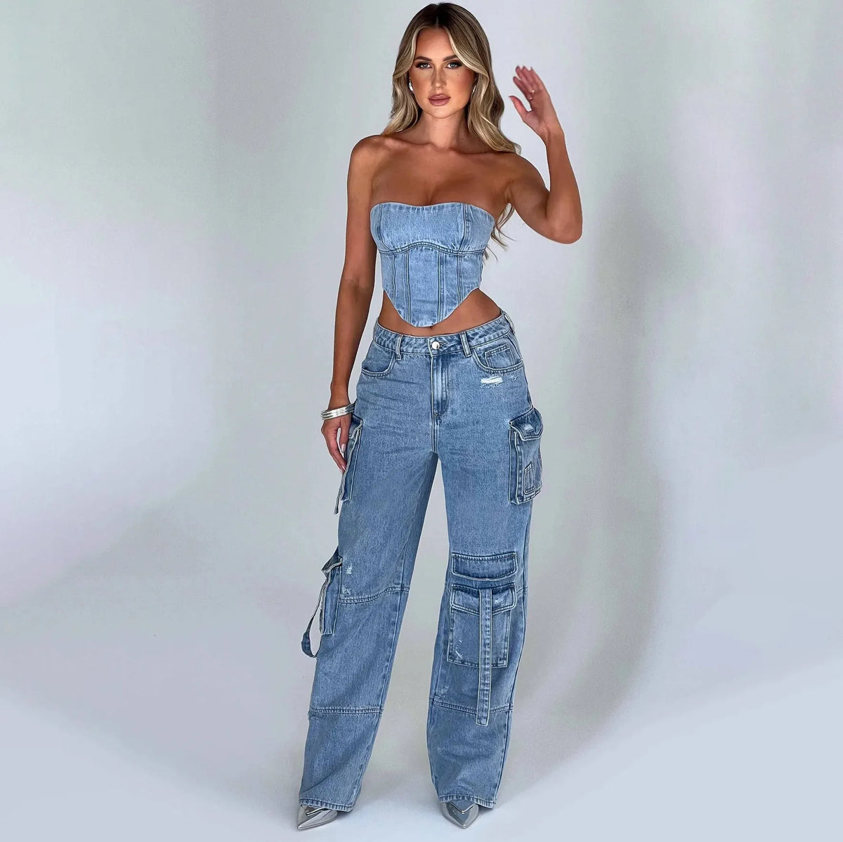 JUTTA | Relaxed Fit Cargo Jeans Voor Dames | Bijpassende Top - Stoer, Elegant & Stijlvol