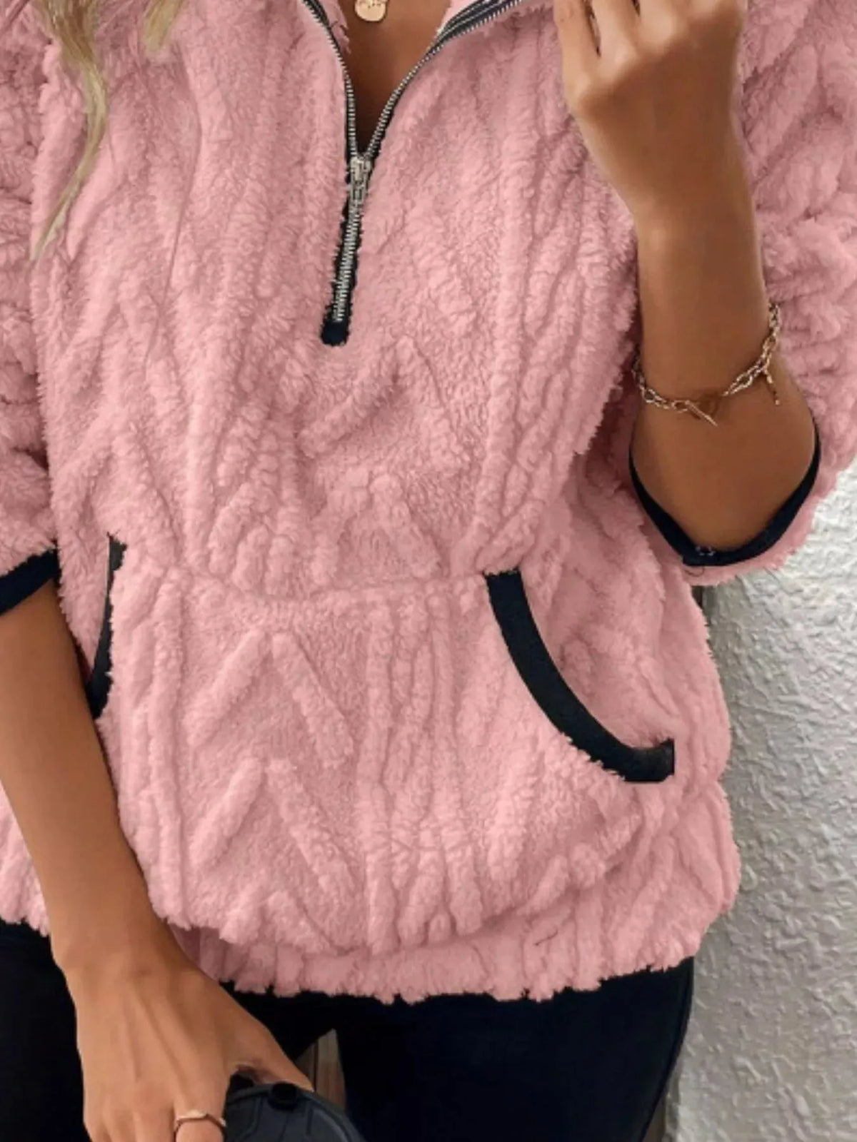 Full Size Sherpa Half Zip Sweatshirt Plus Size