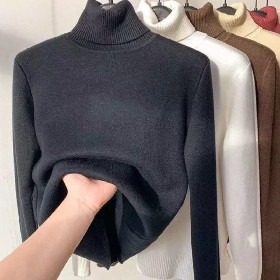 SuÃ©ter Feminino De Gola Alta De Veludo Preto