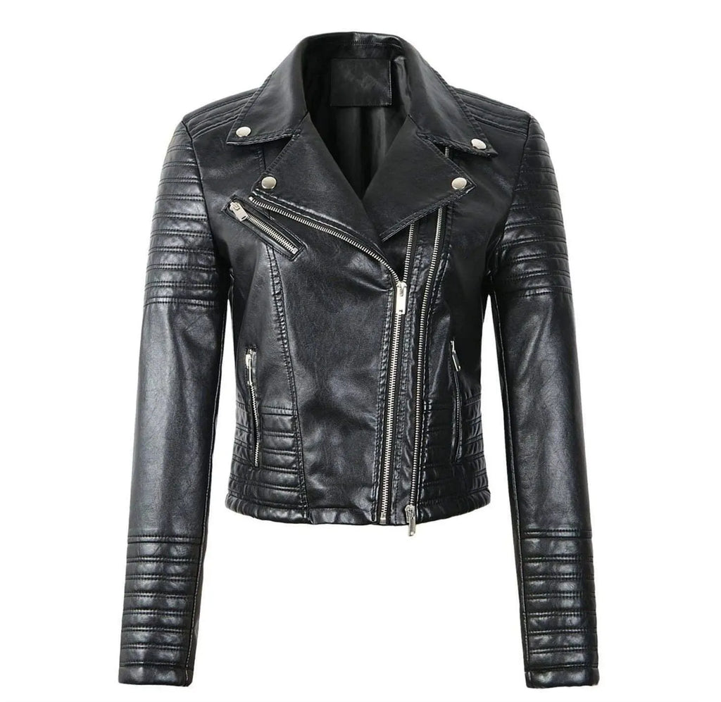 - Revers Reißverschluss Slim Fit Lederjacke