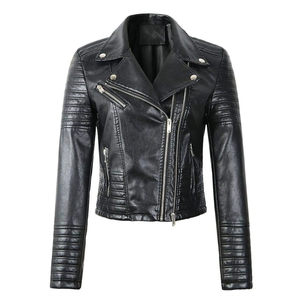 - Revers Reißverschluss Slim Fit Lederjacke