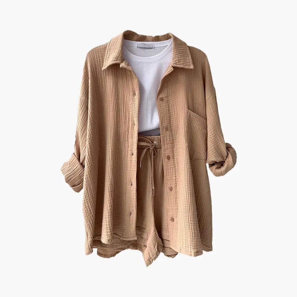 Womenâ€™s Two-Piece Set with Relaxed Shirt and Shorts