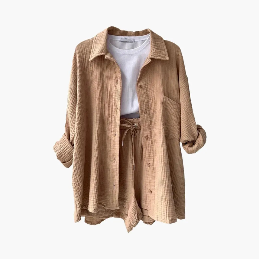 Womenâ€™s Two-Piece Set with Relaxed Shirt and Shorts