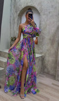 Maxikleid | Design mit Puffärmel & Schlitz | Sommer