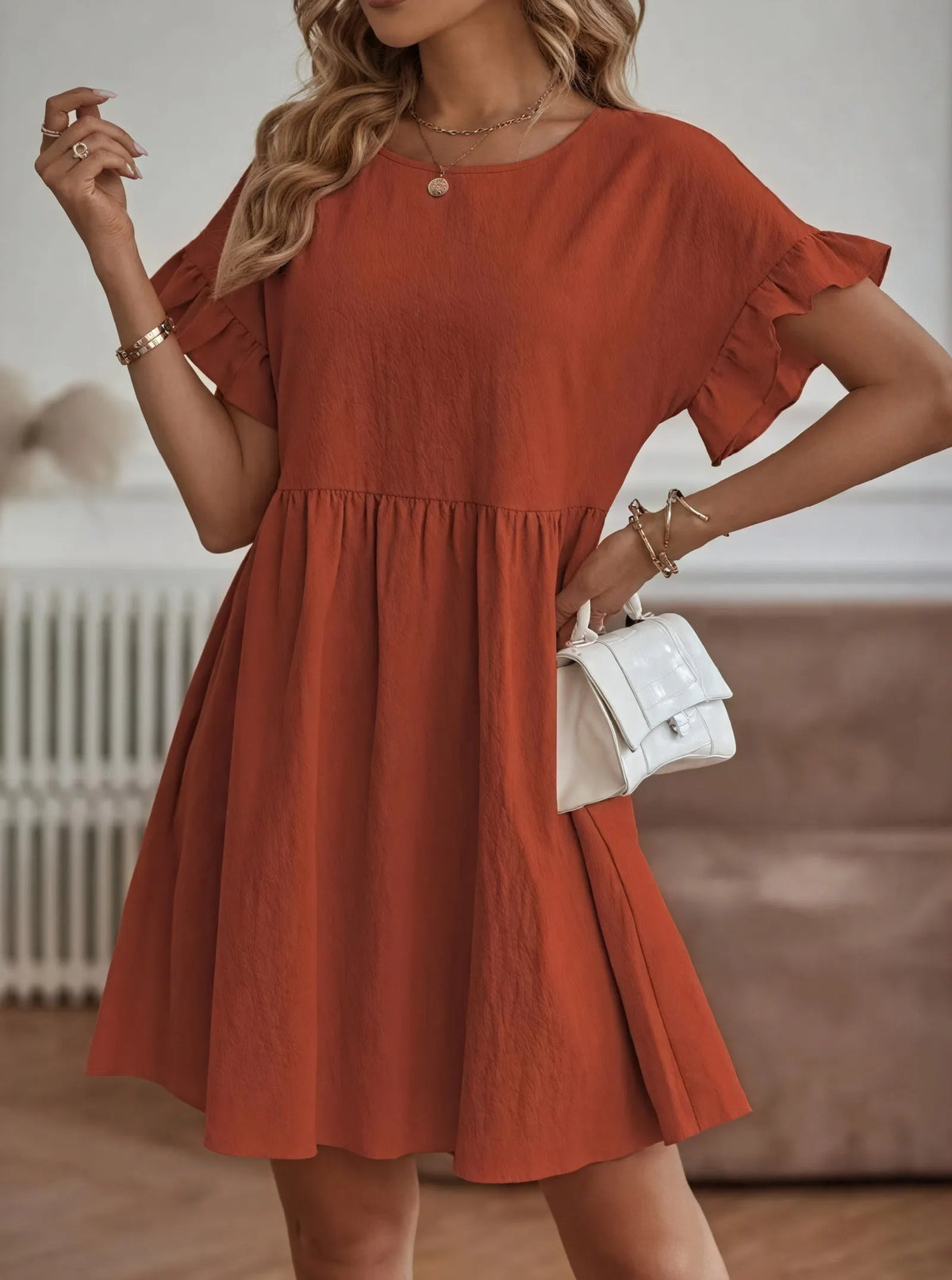 A-Linien Kleid mit Rüschenärmeln und Taillierung